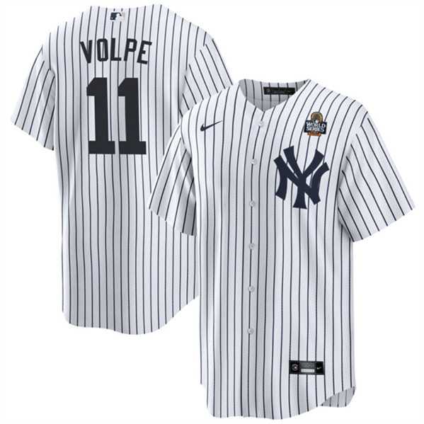 Mens New York Yankees #11 Anthony Volpe White 2024 World Series With Name Cool Base Stitched Jersey Dzhi->new york yankees->MLB Jersey